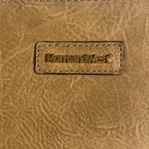 Montana West Leather Wristlet Carmel Tan with Gold Tone Hardware and black trim - Picture 2 of 7